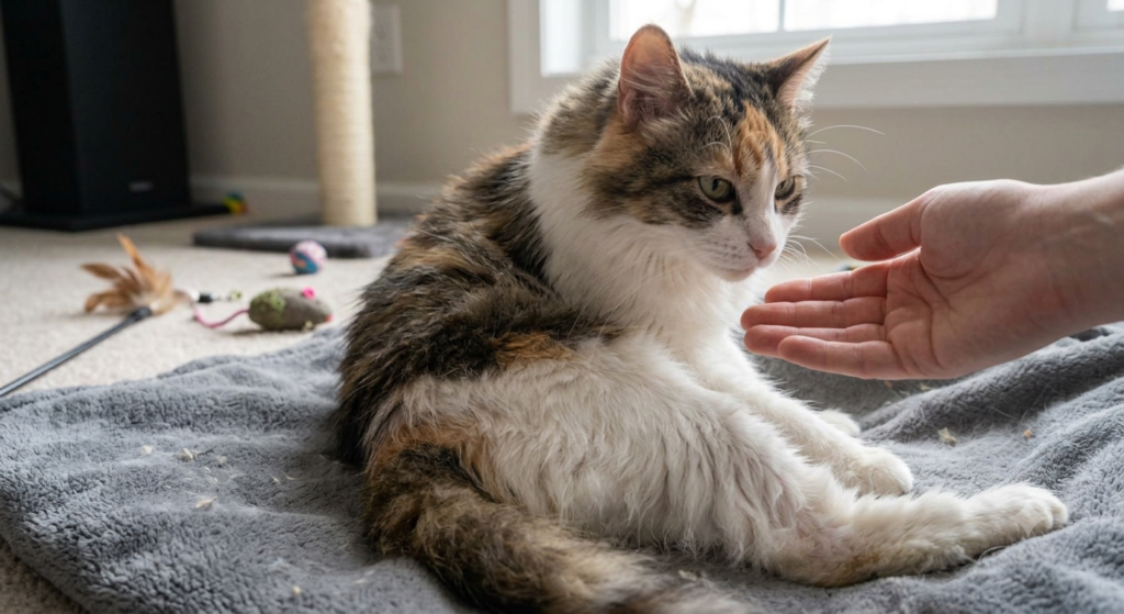 Why Does My Cat Lick Me? Cat showing affectionate licking behavior while interacting closely with its owner.